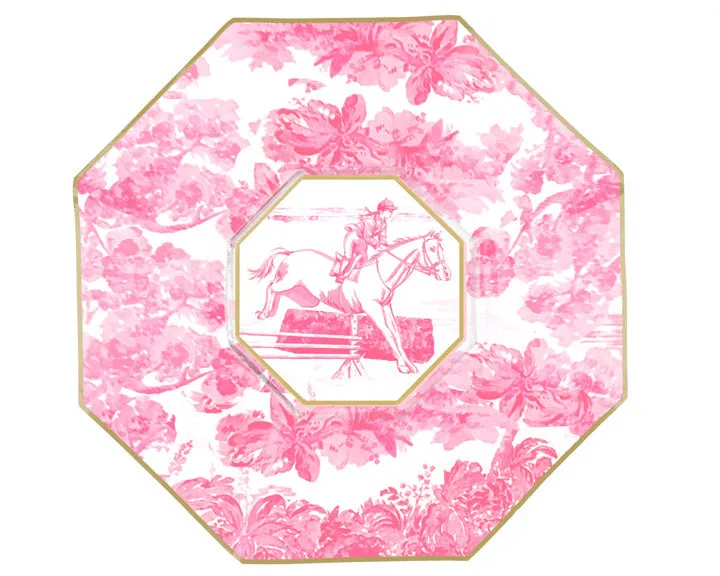 Pink & white toile equestrian jumper plate