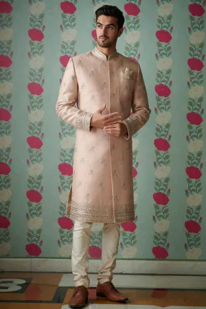 PINK RAWSILK BUTTI SHERWANI SET