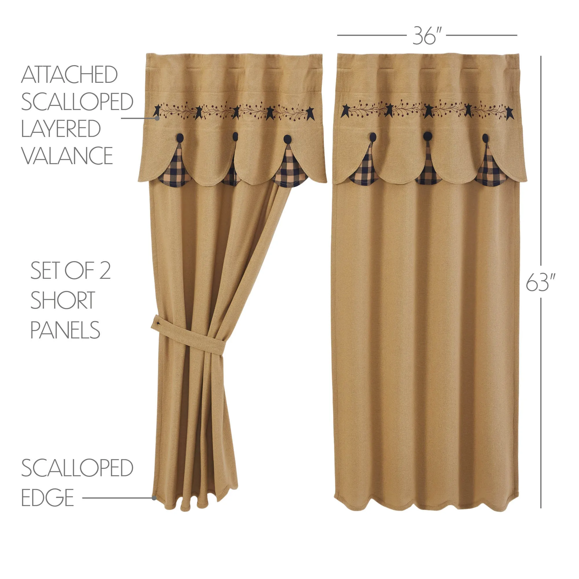 Pip Vinestar Short Panel with Attached Scalloped Layered Valance Set of 2