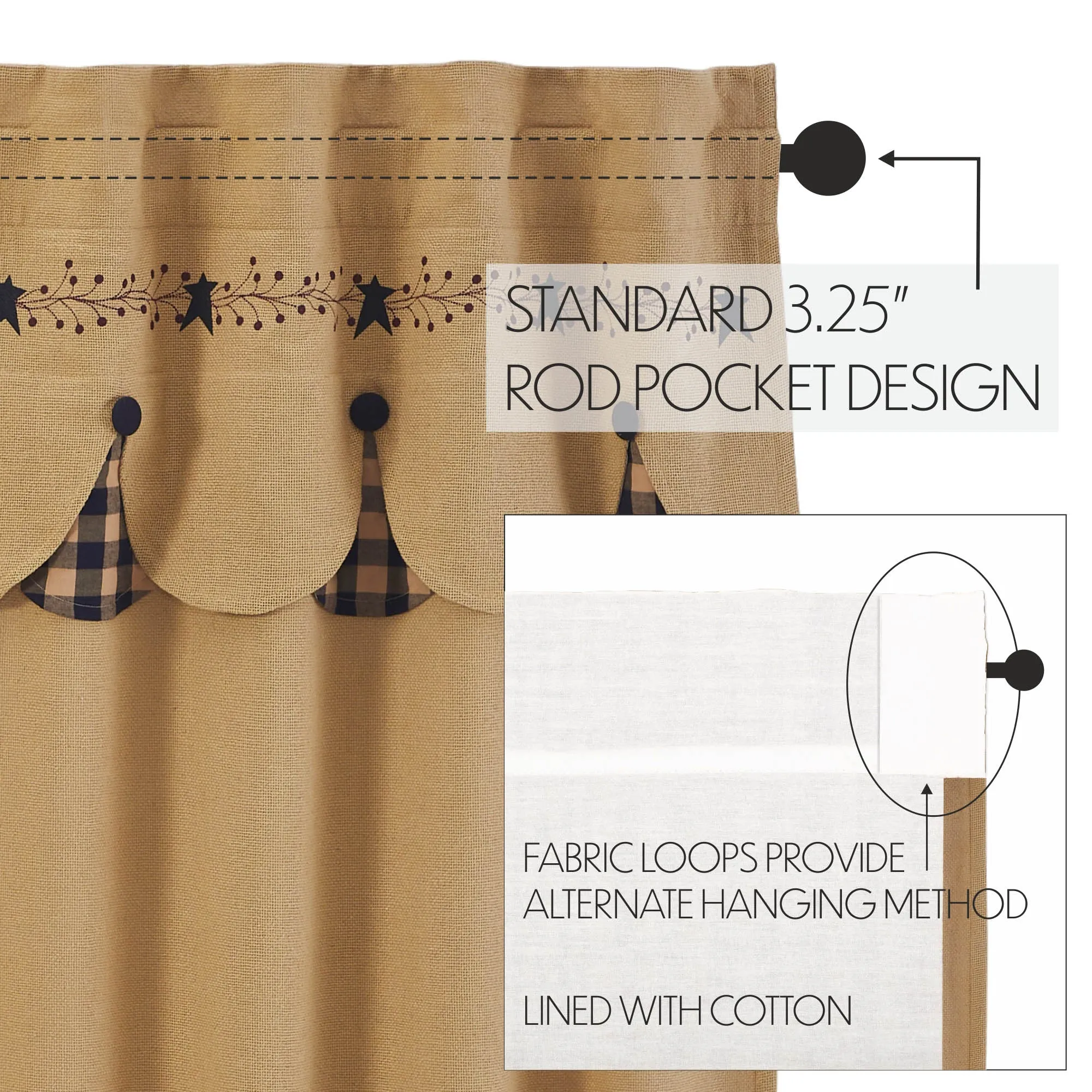 Pip Vinestar Short Panel with Attached Scalloped Layered Valance Set of 2