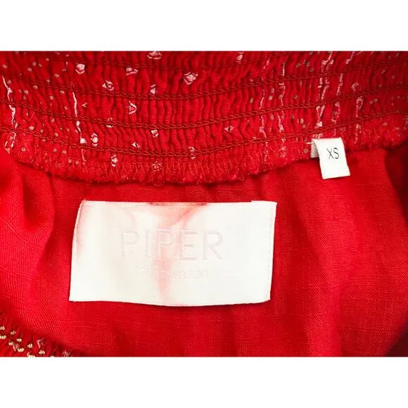 Piper By Townsen Red Mini Tiered Smocked Skirt Floral Embroidery Flowy Flirty