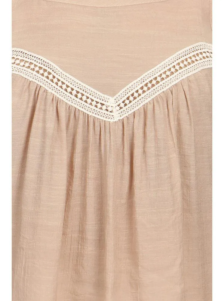 Plus Size Lovely Peasant Tan Flowy Top