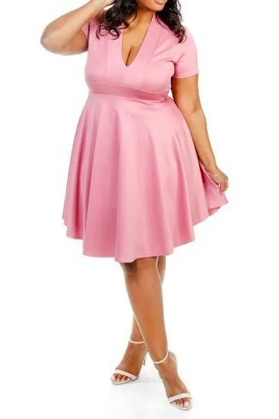 Plus Size Sexy In V Cut Flowy Skater Dress [SALE]