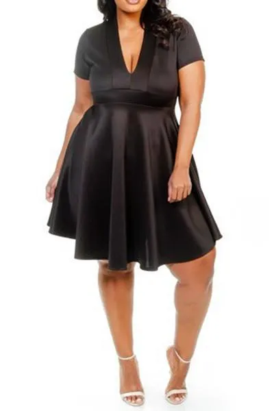Plus Size Sexy In V Cut Flowy Skater Dress [SALE]