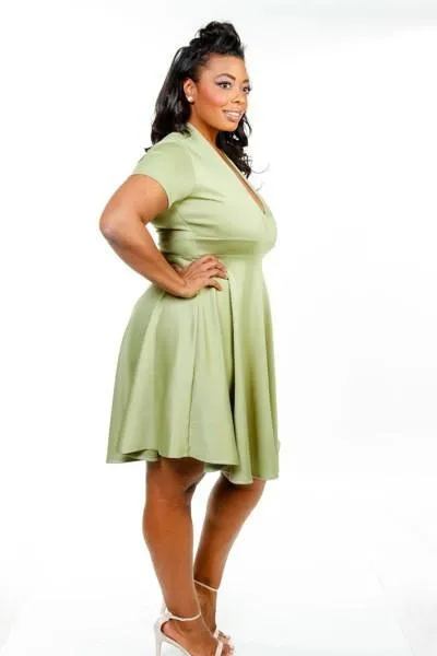 Plus Size Sexy In V Cut Flowy Skater Dress [SALE]
