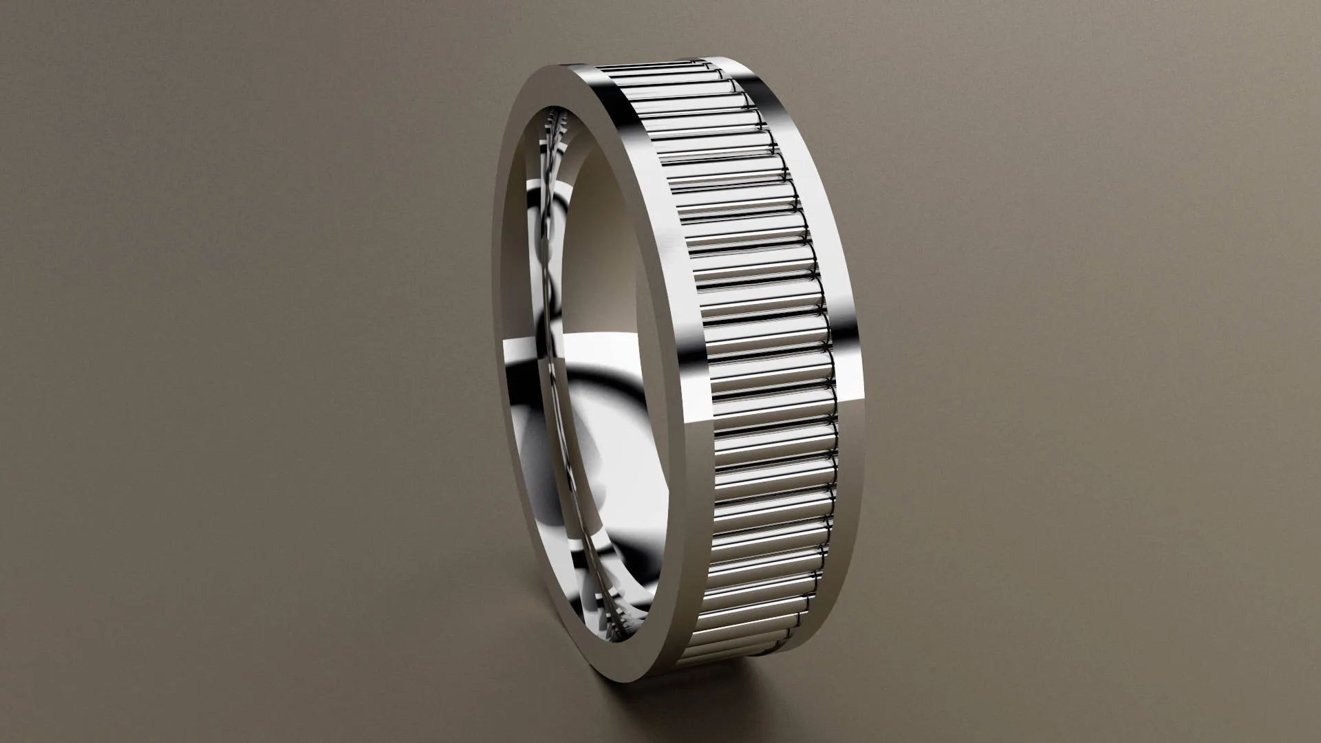 Polished White Gold 6mm Fluted Wedding Band