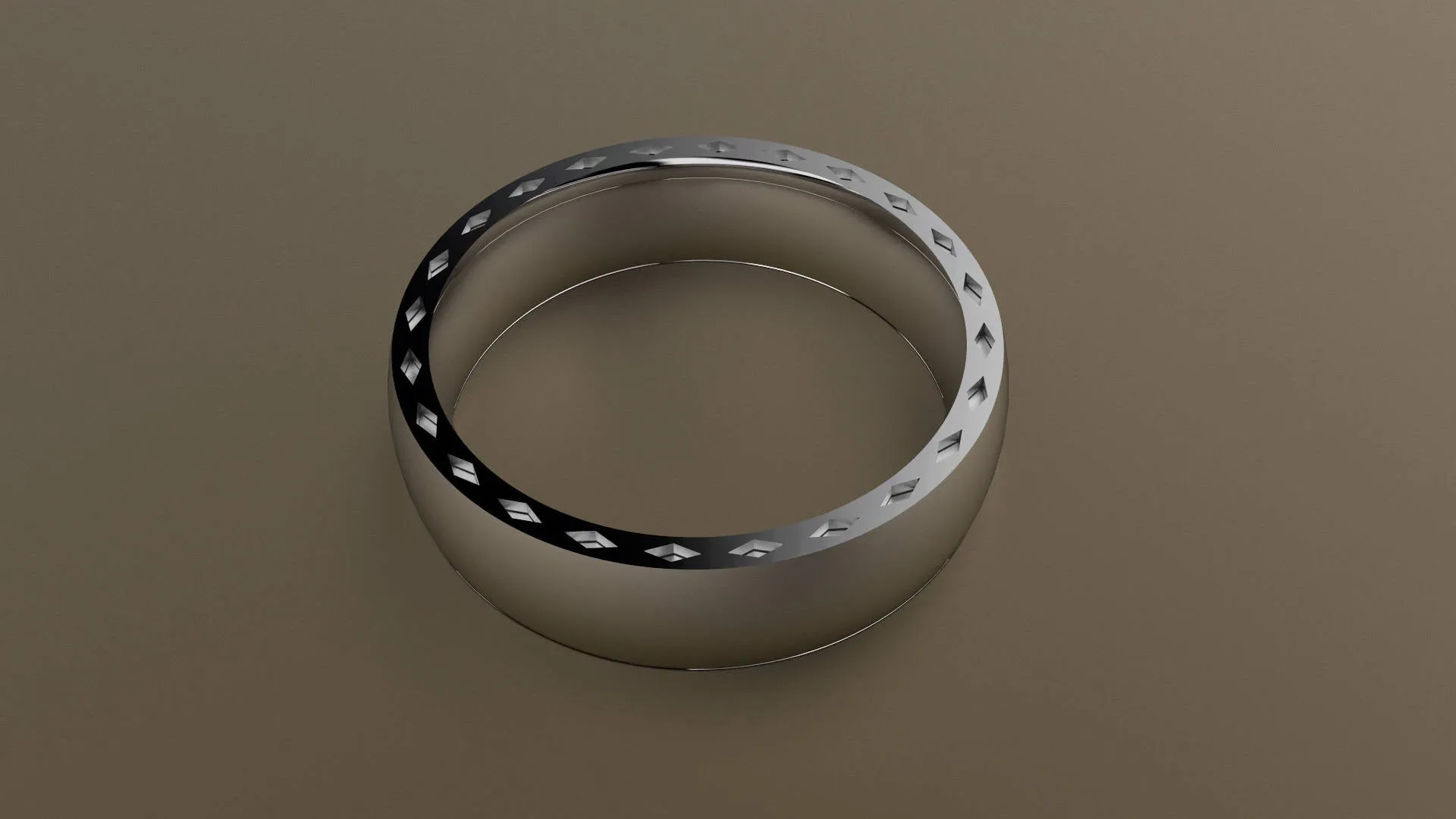 Polished White Gold 6mm Side Design Wedding Band