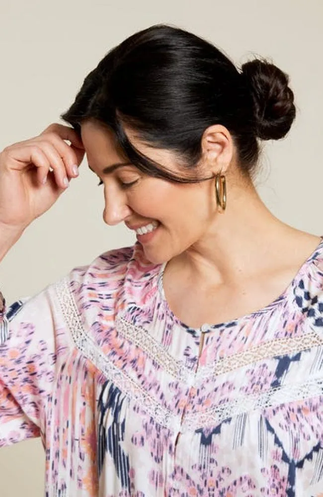 Printed Lace Insert Blouse