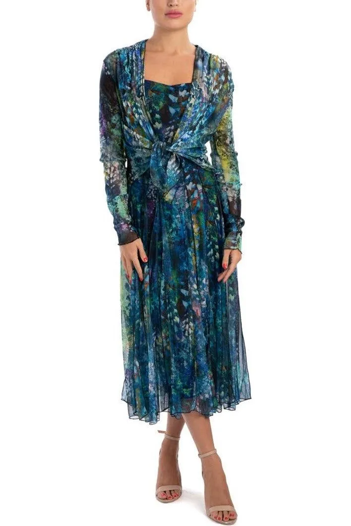 QUELLA Sleeveless Tea Length Fit N Flare Paneled Dress