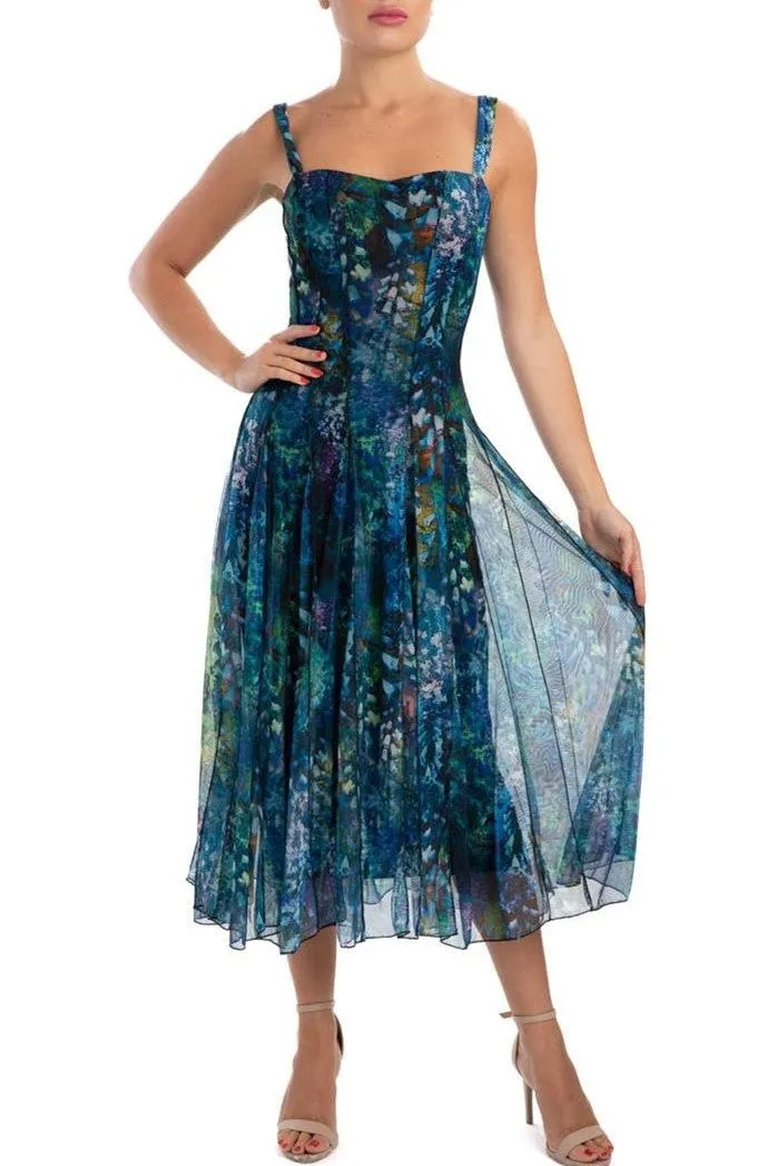 QUELLA Sleeveless Tea Length Fit N Flare Paneled Dress