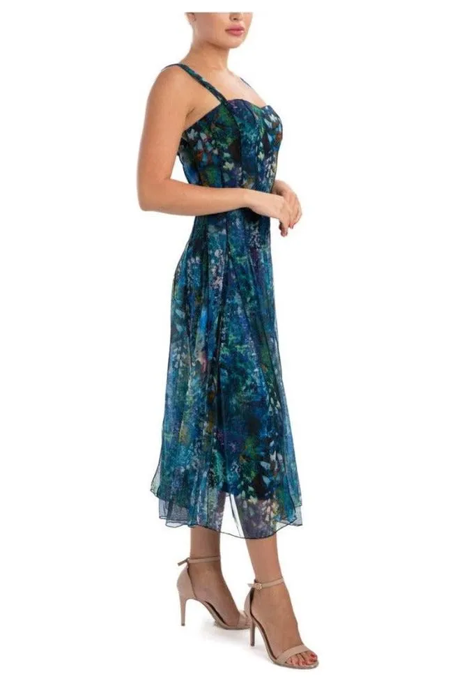 QUELLA Sleeveless Tea Length Fit N Flare Paneled Dress