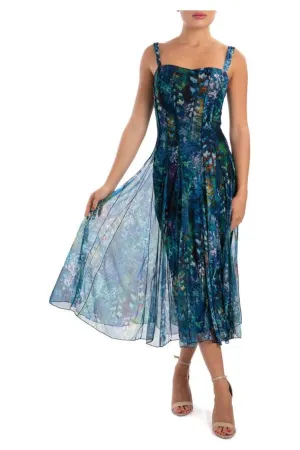 QUELLA Sleeveless Tea Length Fit N Flare Paneled Dress