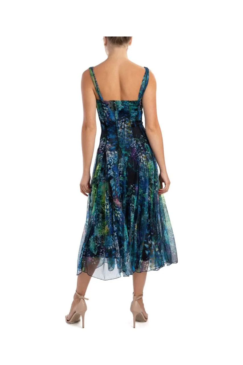QUELLA Sleeveless Tea Length Fit N Flare Paneled Dress