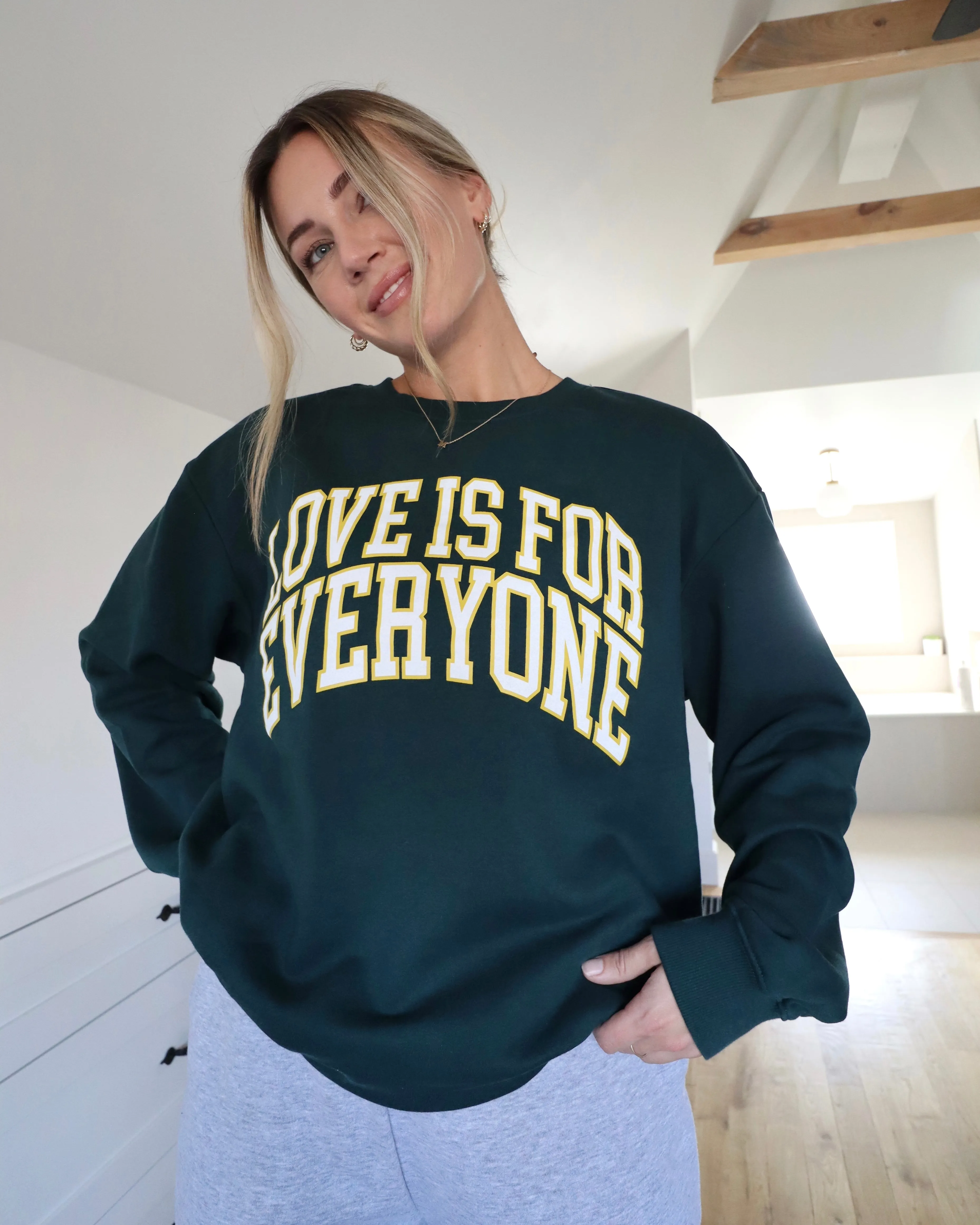 "LOVE IS" Relaxed Crewneck (Dark Green)
