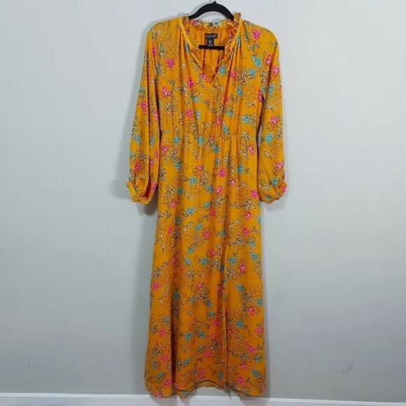Rachel Zoe Maxi Dress Size Small Floral Flowy Front Slit Boho Elastic Waist