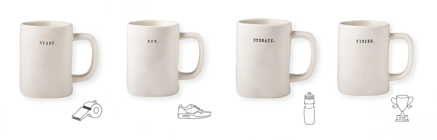 Rae Dunn Running Mugs, Set of 4