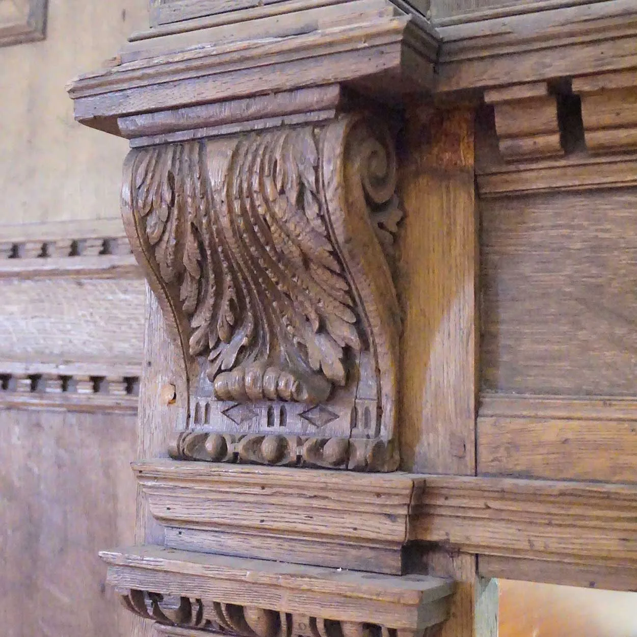 Rare English Jacobean Broke Hall Oak Paneled Room and Fireplace Surround