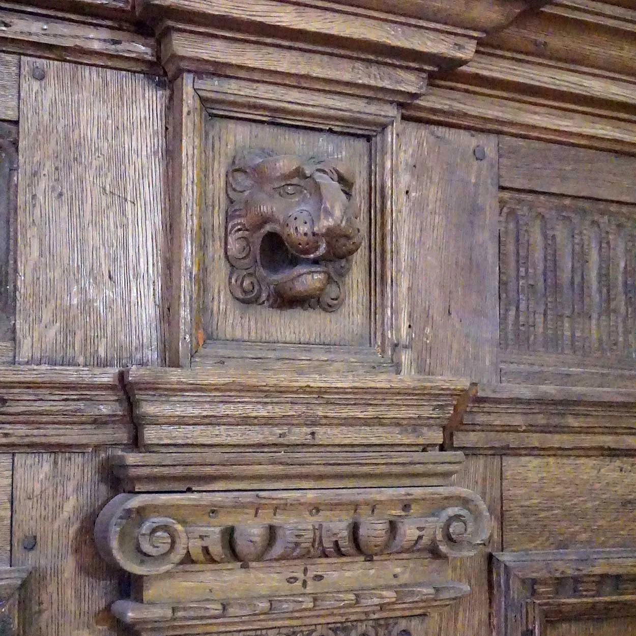 Rare English Jacobean Broke Hall Oak Paneled Room and Fireplace Surround