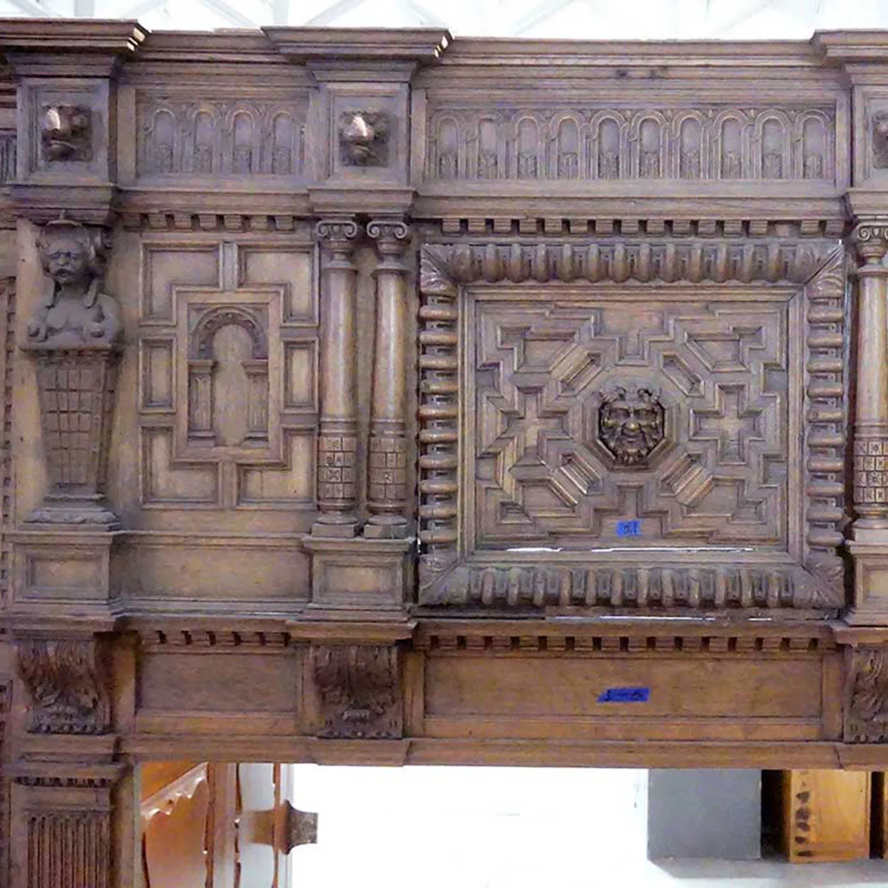 Rare English Jacobean Broke Hall Oak Paneled Room and Fireplace Surround