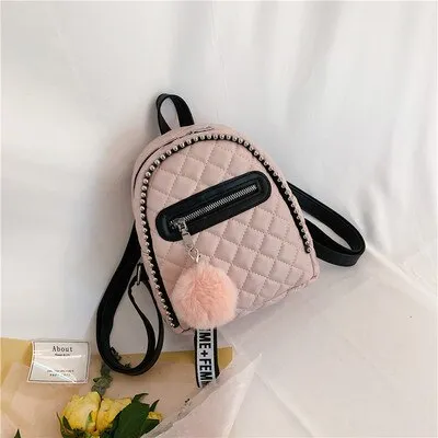 Realaiot Hairball tassel Women Backpack small Diamond pattern school bag backpacks for girls teenagers Braided chain Students Rucksack Gifts for Women