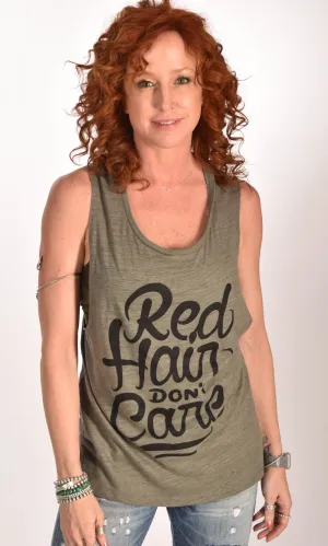 Red Hair Don't Care Flowy Scoop Olive Tank