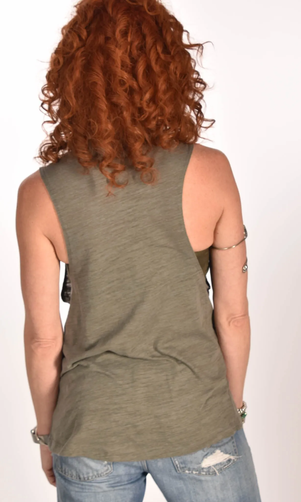 Red Hair Don't Care Flowy Scoop Olive Tank