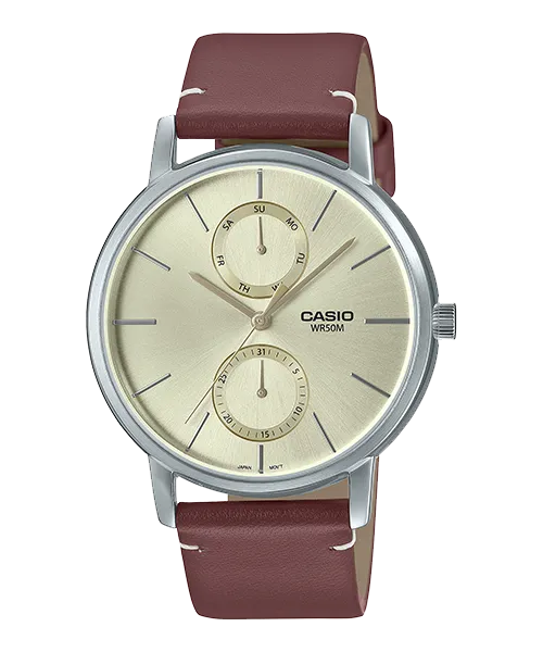 Reloj casual correa de cuero MTP-B310L-9AV