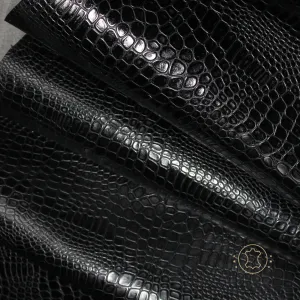 Reptile Embossed Leather Black: Leather 3 .5- 4.0 oz. | 1.4 - 1.6 mm - Leather for Projects - Leathercraft