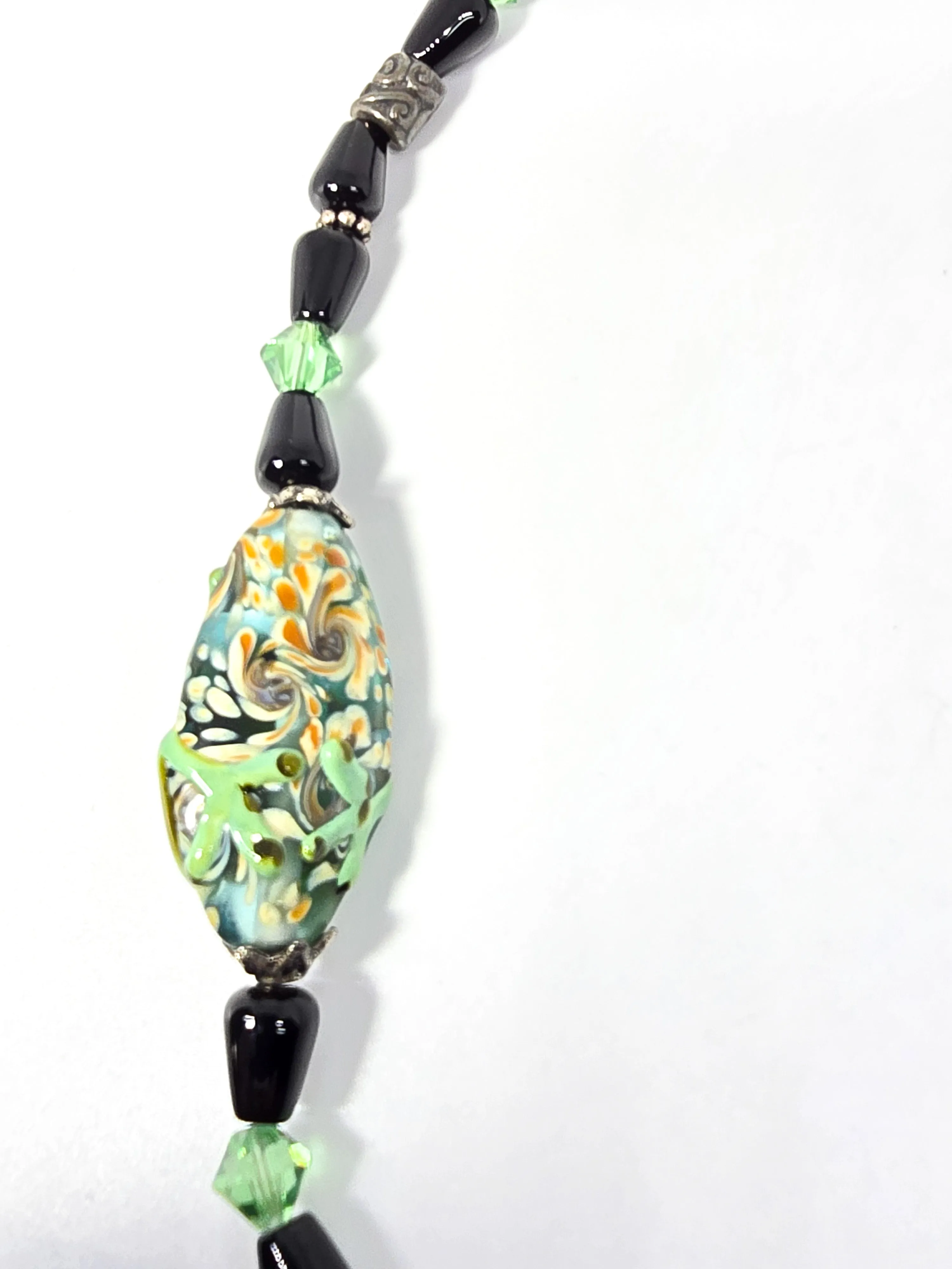 Retro Frog lamp work hand crafted artisan 1990's beaded toggle clasp necklace