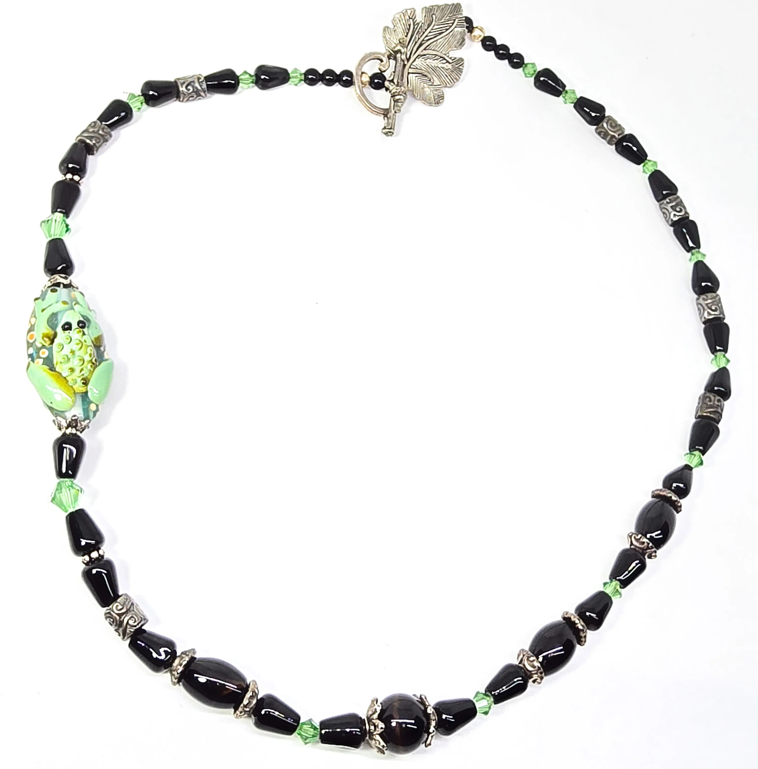 Retro Frog lamp work hand crafted artisan 1990's beaded toggle clasp necklace