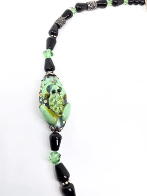 Retro Frog lamp work hand crafted artisan 1990's beaded toggle clasp necklace