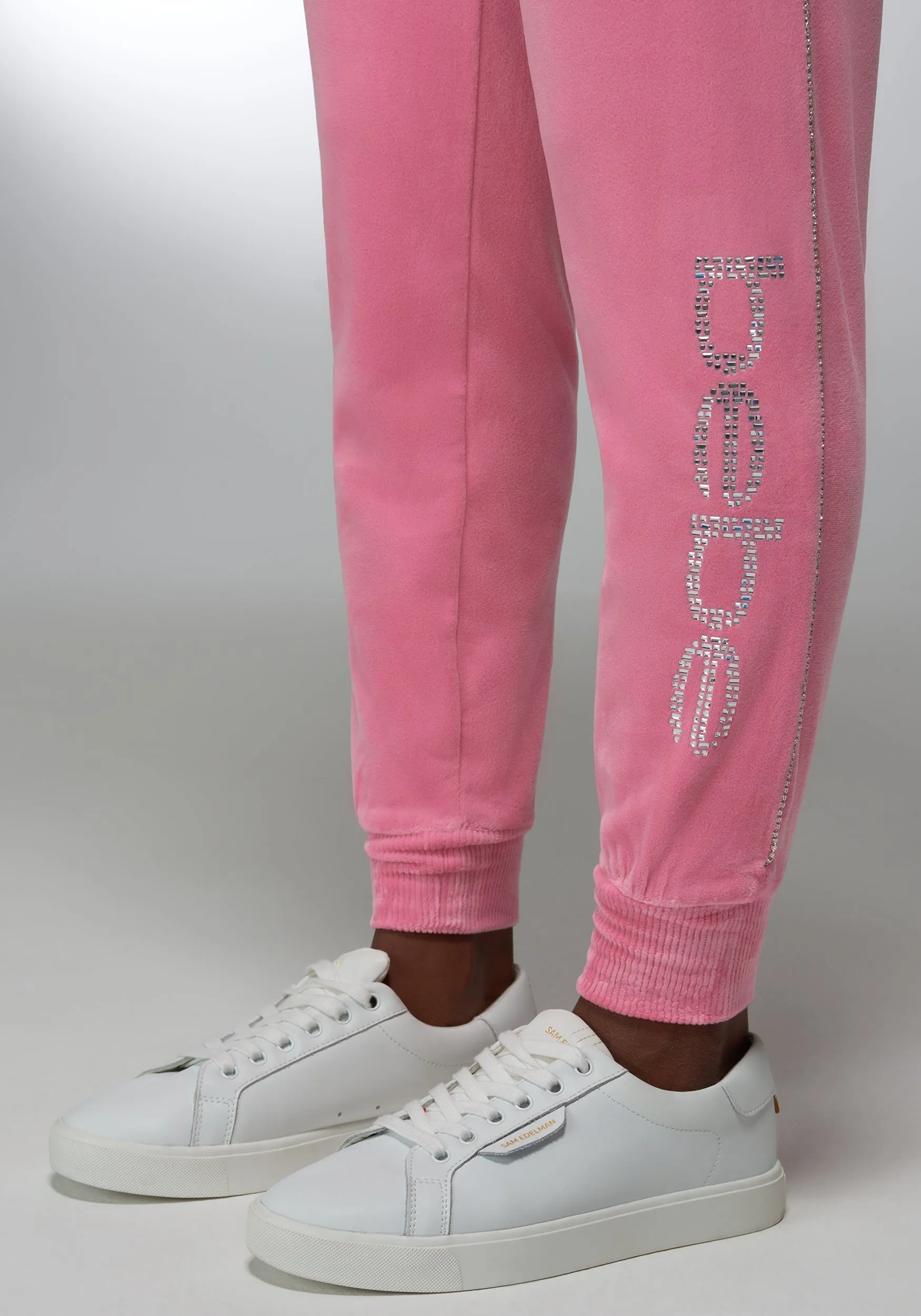 Rhinestone Detail Velour Jogger