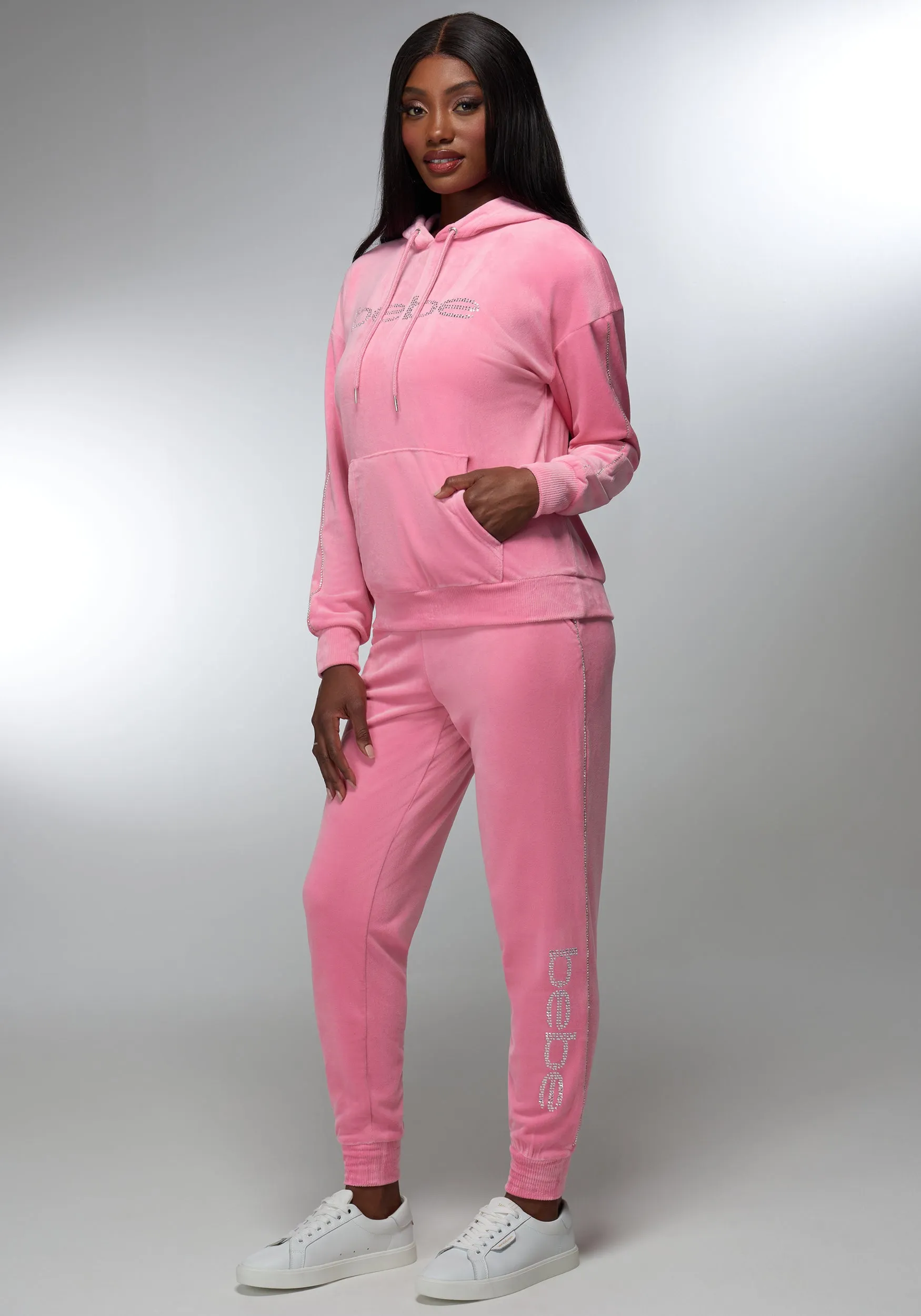 Rhinestone Detail Velour Jogger