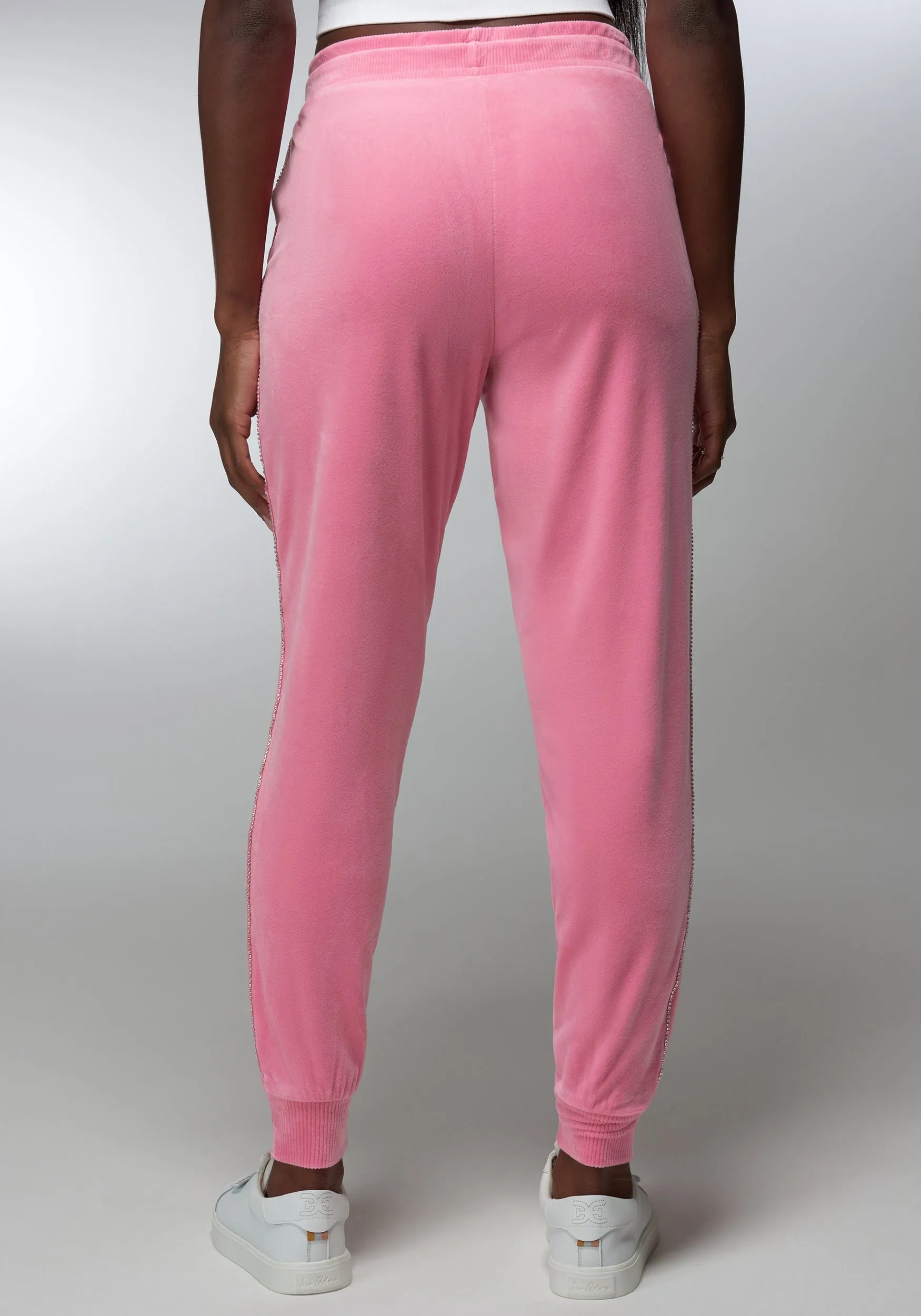 Rhinestone Detail Velour Jogger