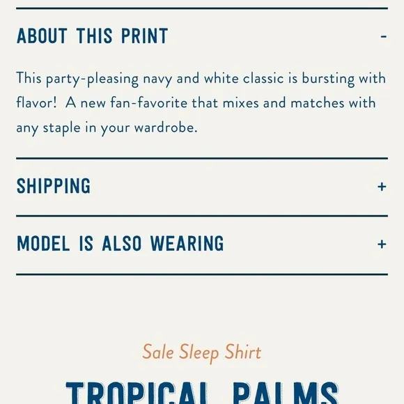 RipSkirt NWT Navy Tropical Palms Sleep Shirt Size XS (2/6)