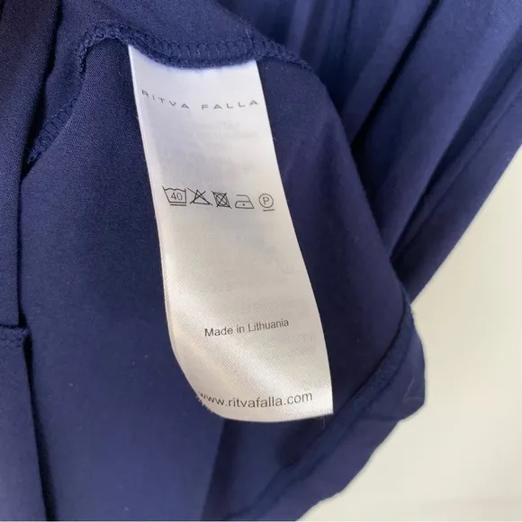 Ritva Falla Navy Blue Short Sleeve Dress Size M