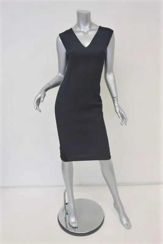 Roland Mouret Dress Navy/Black Cotton-Paneled Crepe Size US 4 Sleeveless Sheath
