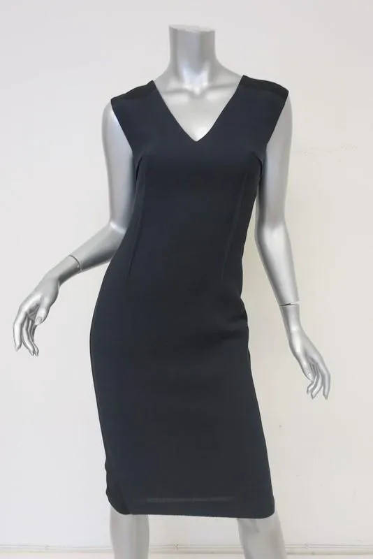 Roland Mouret Dress Navy/Black Cotton-Paneled Crepe Size US 4 Sleeveless Sheath