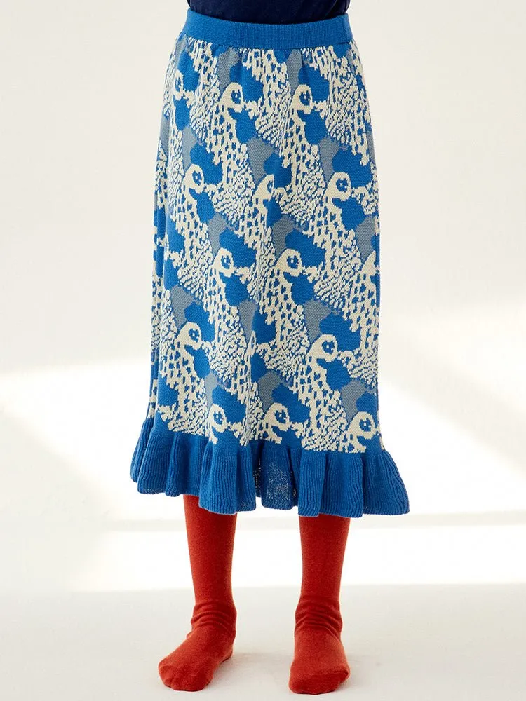Rooster Knitted Ruffle Skirt by Momohanipopo *LAST PIECE 8 years*