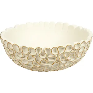 Round White Swirl Bowl with Gold Accent