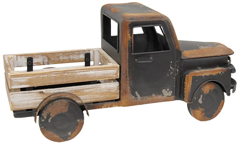Rustic distressed black metal farm truck decor