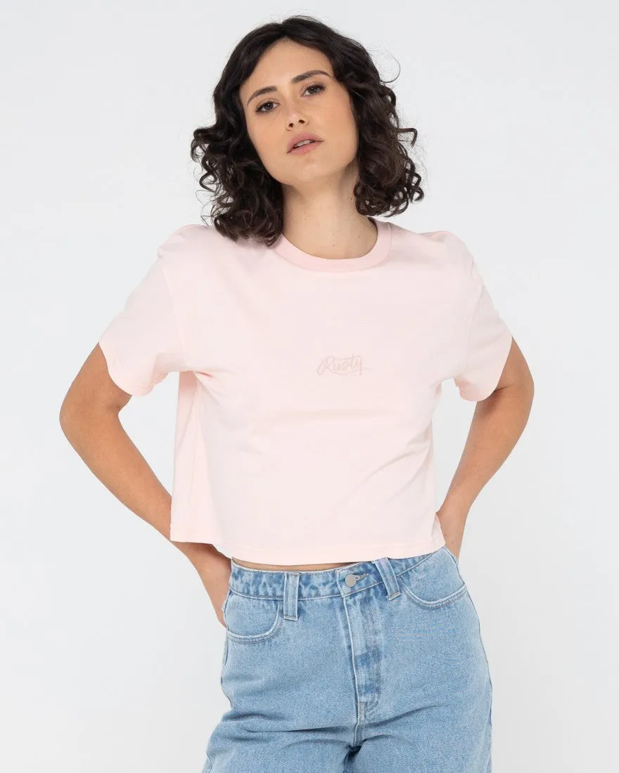 Rusty Script Relaxed Fit Crop Tee