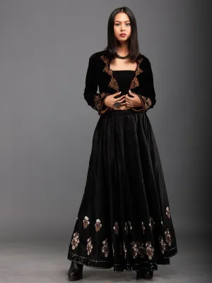 Sanskar by Sonam Dubal - Black Silk Paneled Embroidery Skirt