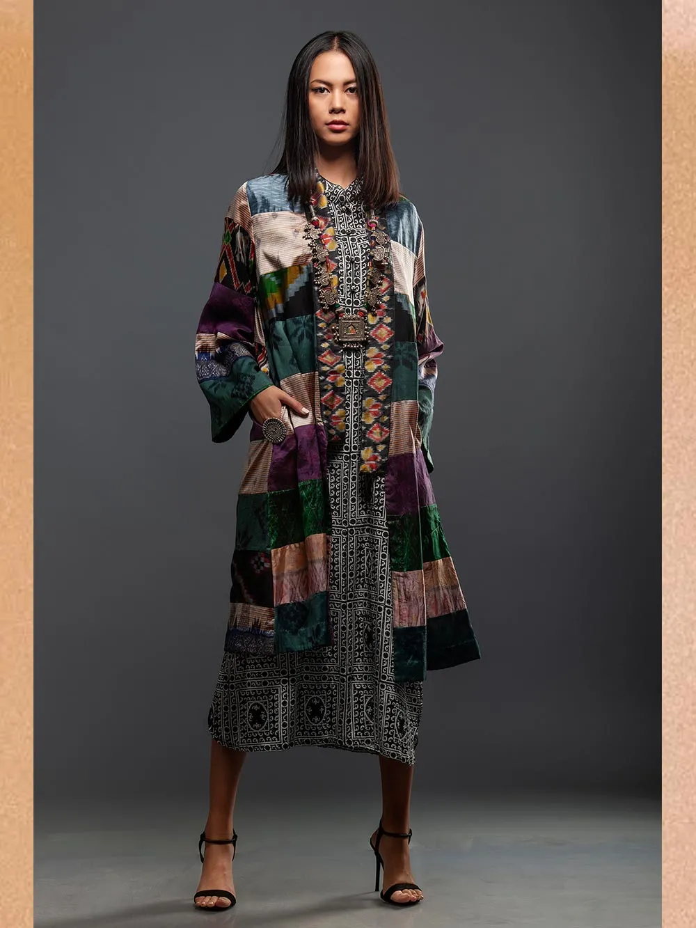 Sanskar by Sonam Dubal - Silk Ikat Paneled Short Kimono