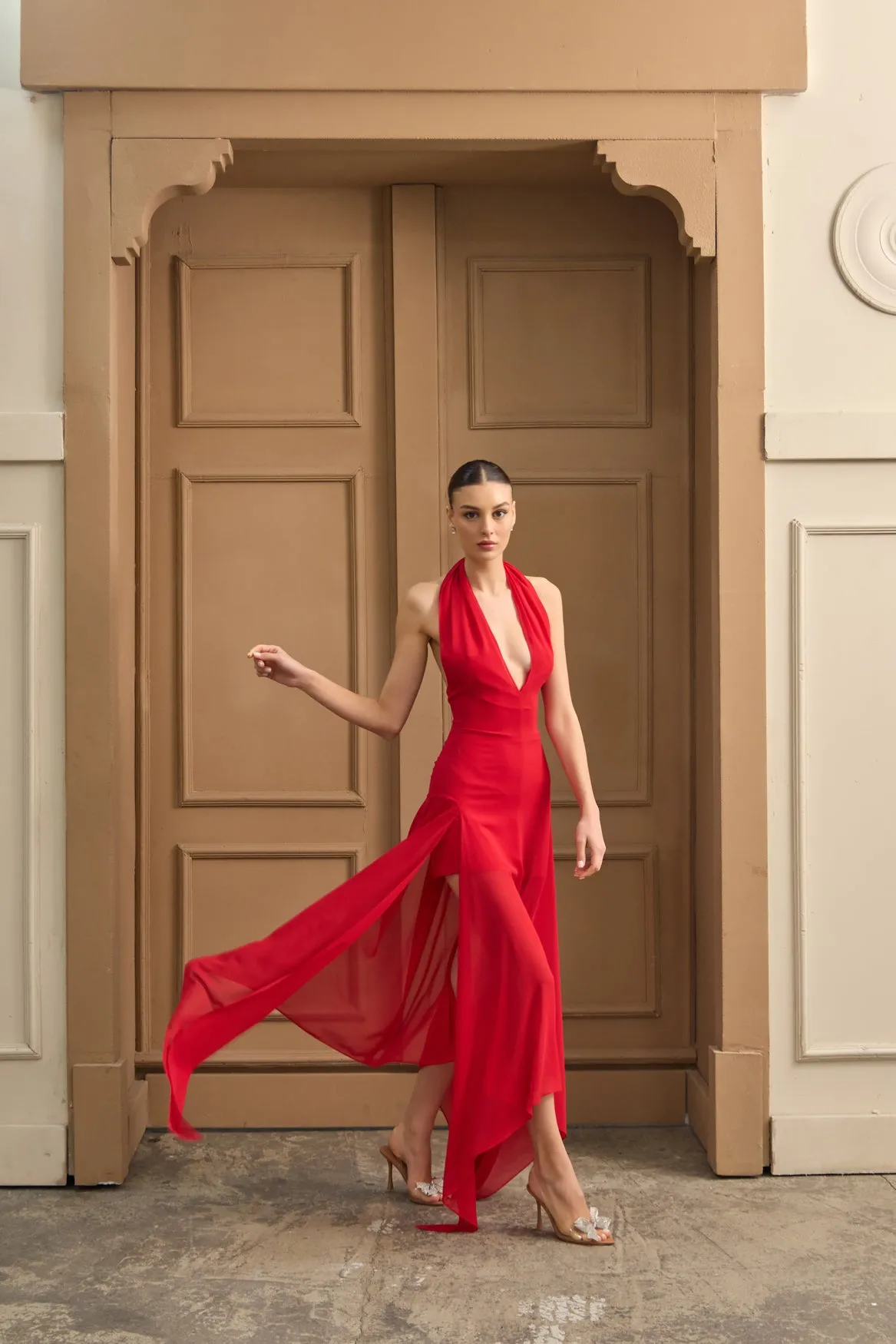Scarlet halter flowy dress