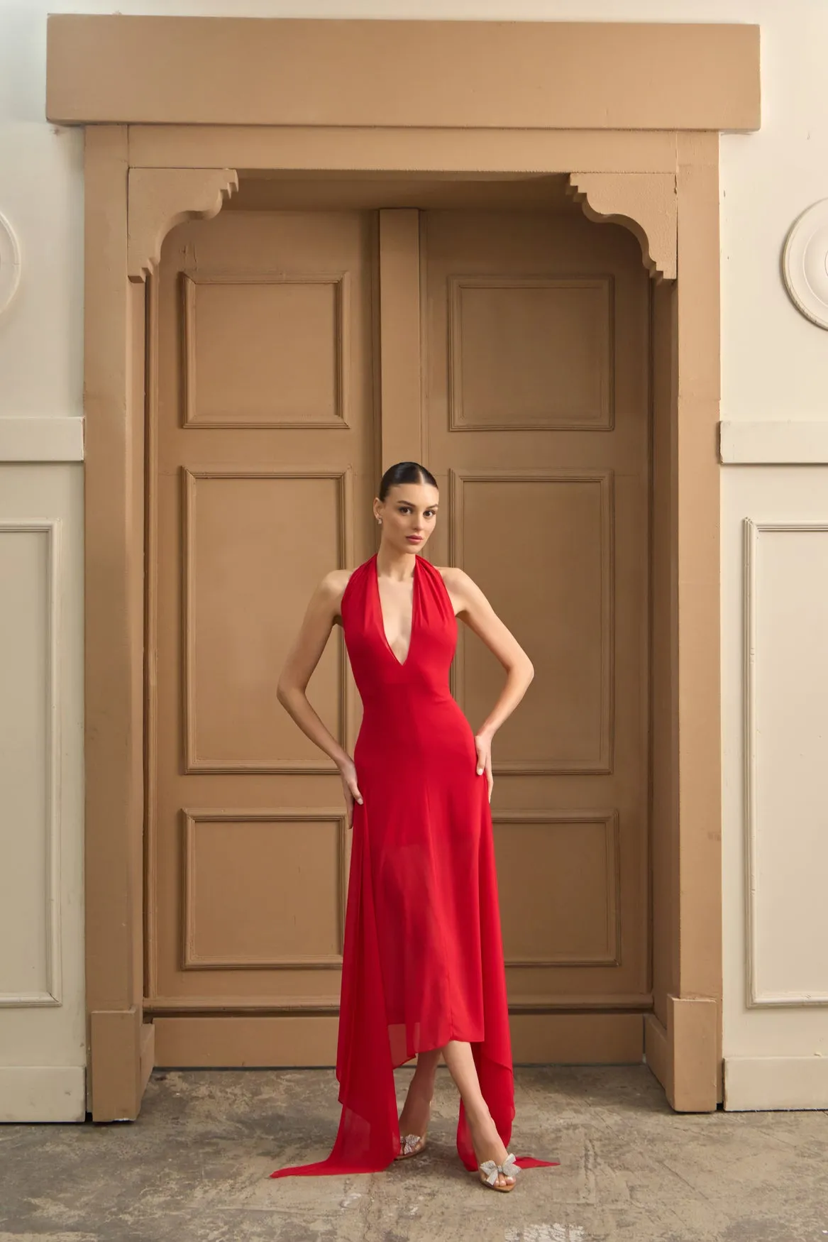 Scarlet halter flowy dress
