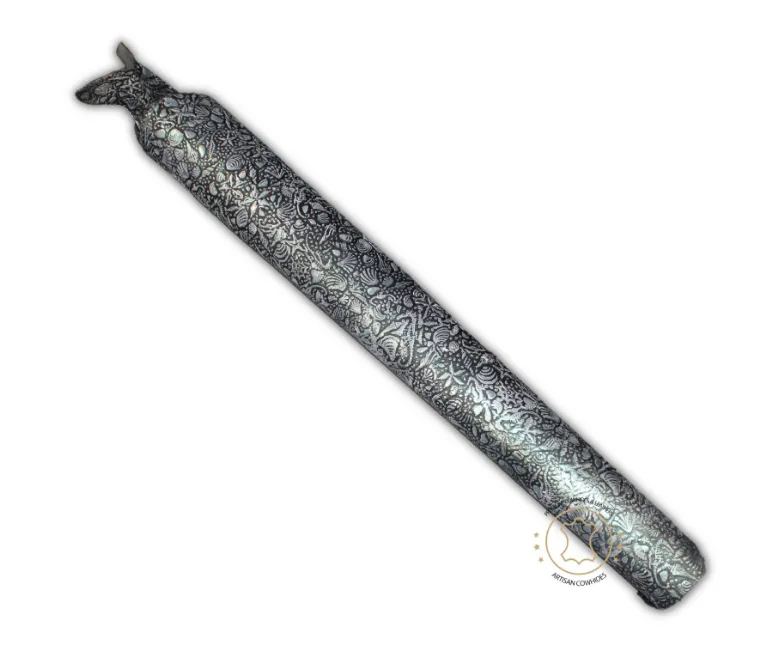 Sea Life Embossed Leather Black Silver : Leather 3 .5- 4.0 oz. | 1.4 - 1.6 mm - Leather for Projects - Seahorses, star, shell