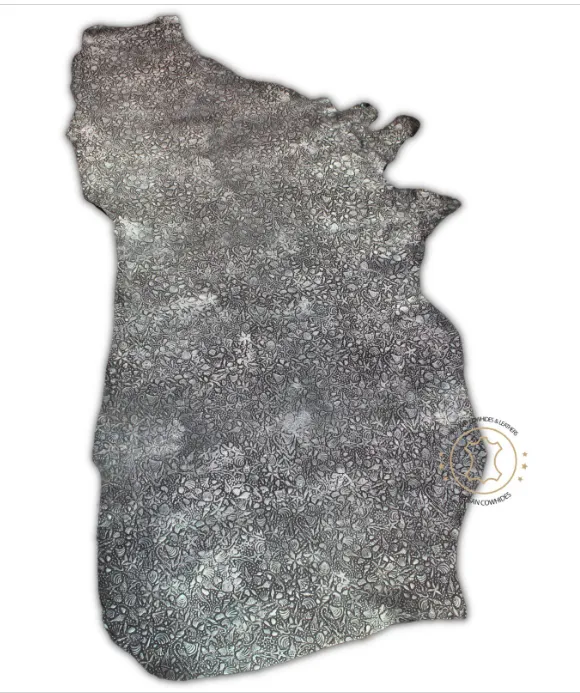 Sea Life Embossed Leather Black Silver : Leather 3 .5- 4.0 oz. | 1.4 - 1.6 mm - Leather for Projects - Seahorses, star, shell