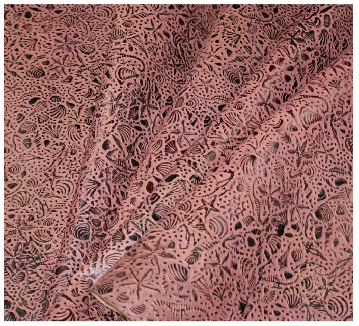 Sea Life Embossed Leather Tan Brown : Leather 3 - 3.5 oz. | 1.4 - 1.6 mm - Leather for Projects - Seahorses, star, shell