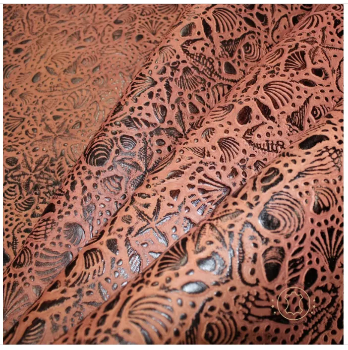 Sea Life Embossed Leather Tan Brown : Leather 3 - 3.5 oz. | 1.4 - 1.6 mm - Leather for Projects - Seahorses, star, shell